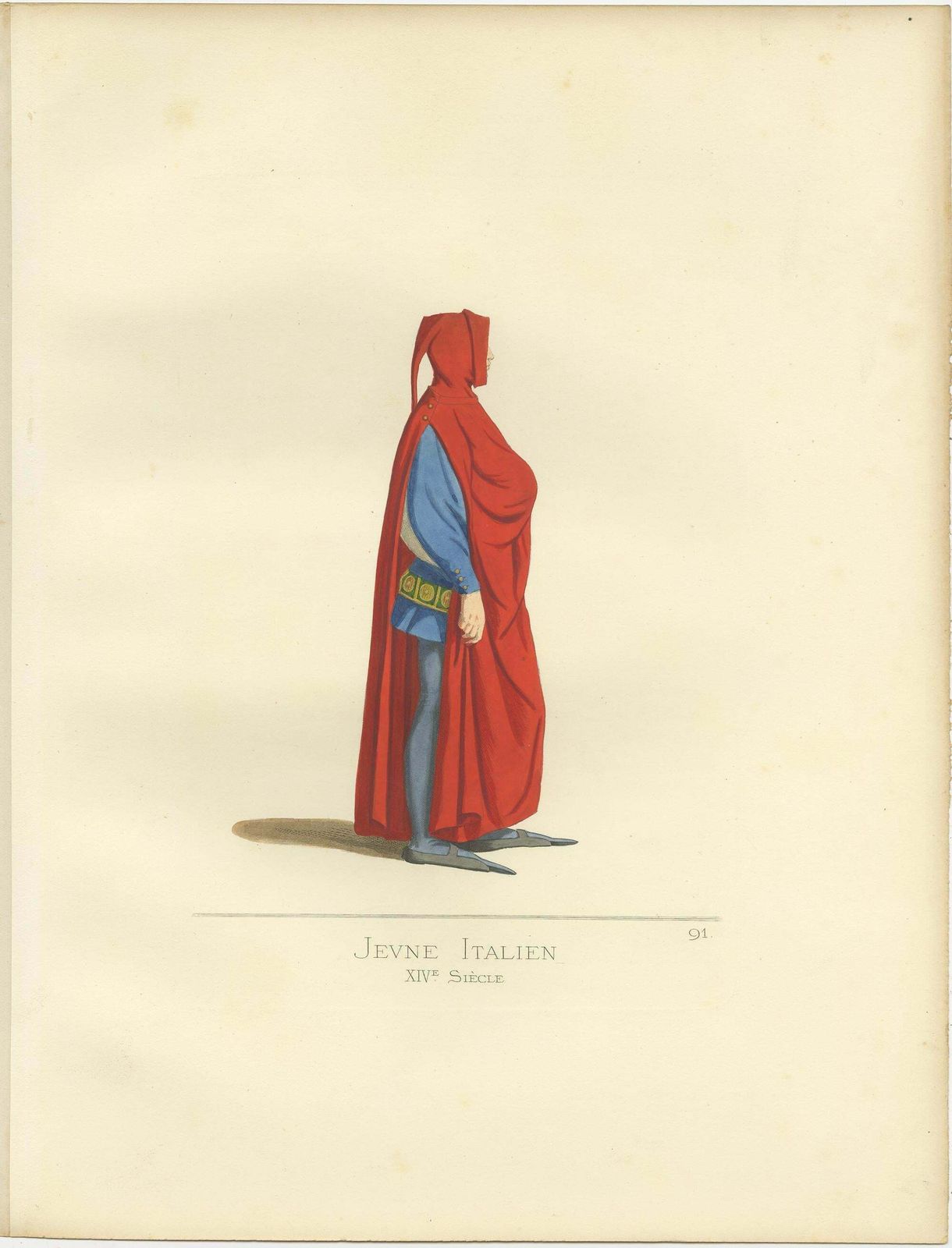 Antique Print Of A Young Italian Man, 14th Century, By Bonnard, 1860 photo Art