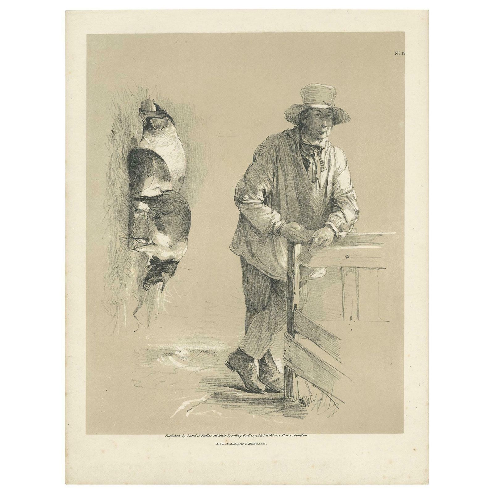 Original Antique Print Of Pigs And A Farmer By Ducôte 'Circa 1840'