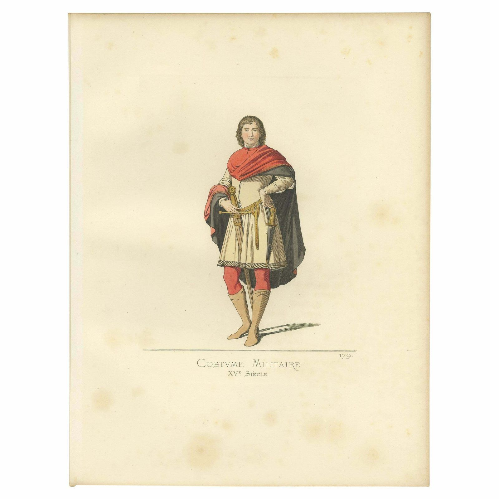 Antique Print Of A Military Costume, 15th Century By Bonnard, 1860