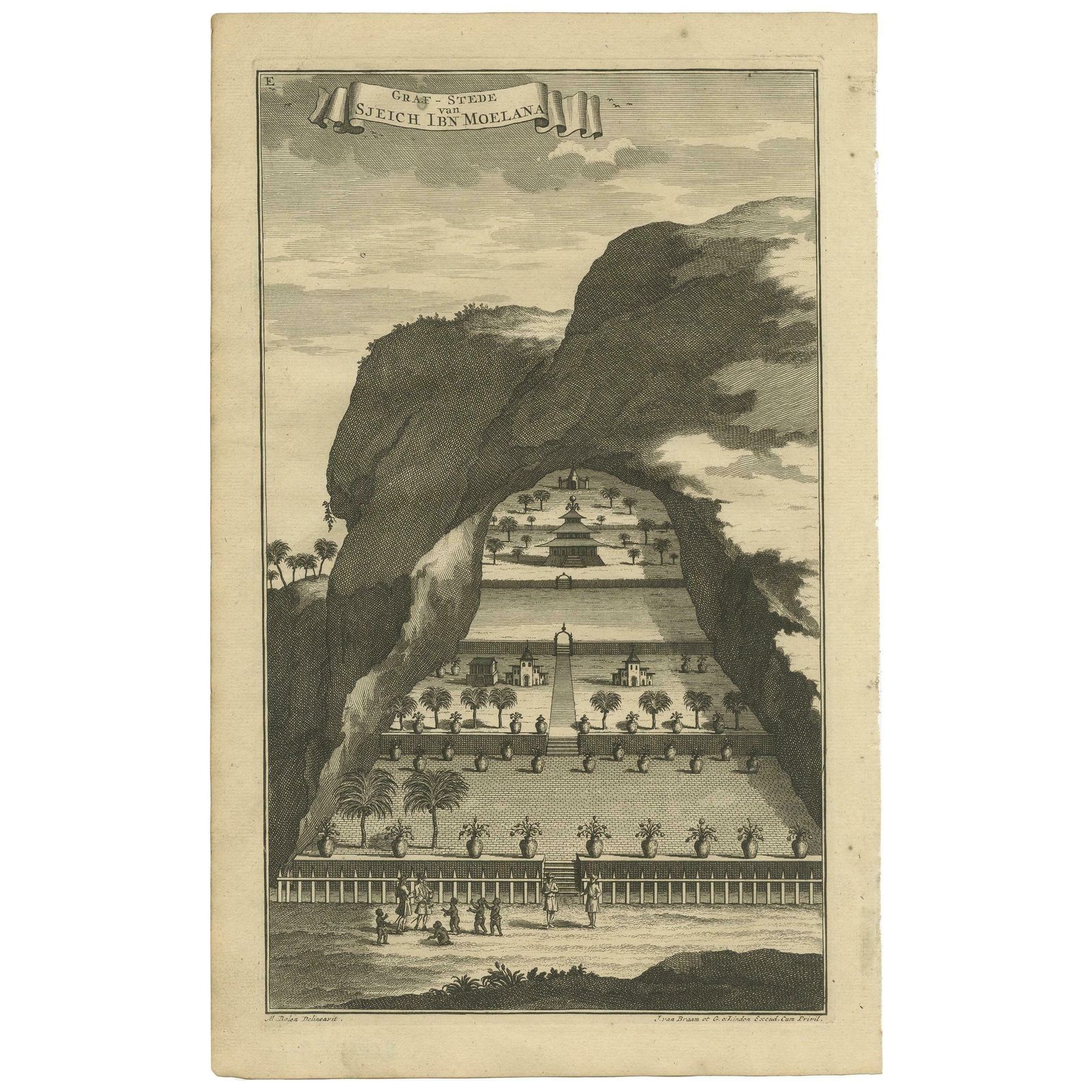 Antique Print Of The Tomb Of Sheikh Ibn Moelana By Valentijn '1726'
