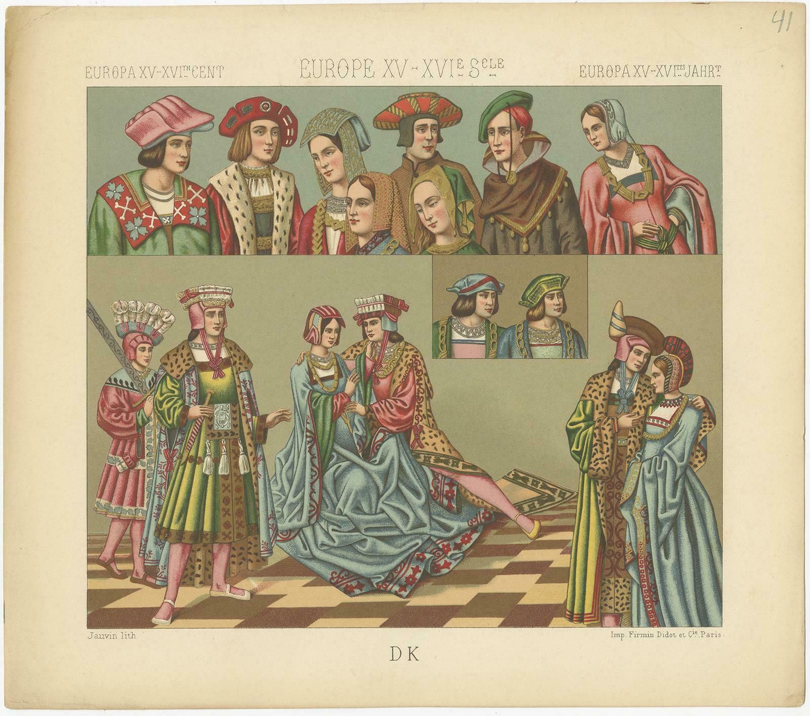 Pl 41 Antique Print Of European 15th 16th Century Costumes By Racinet photo Art