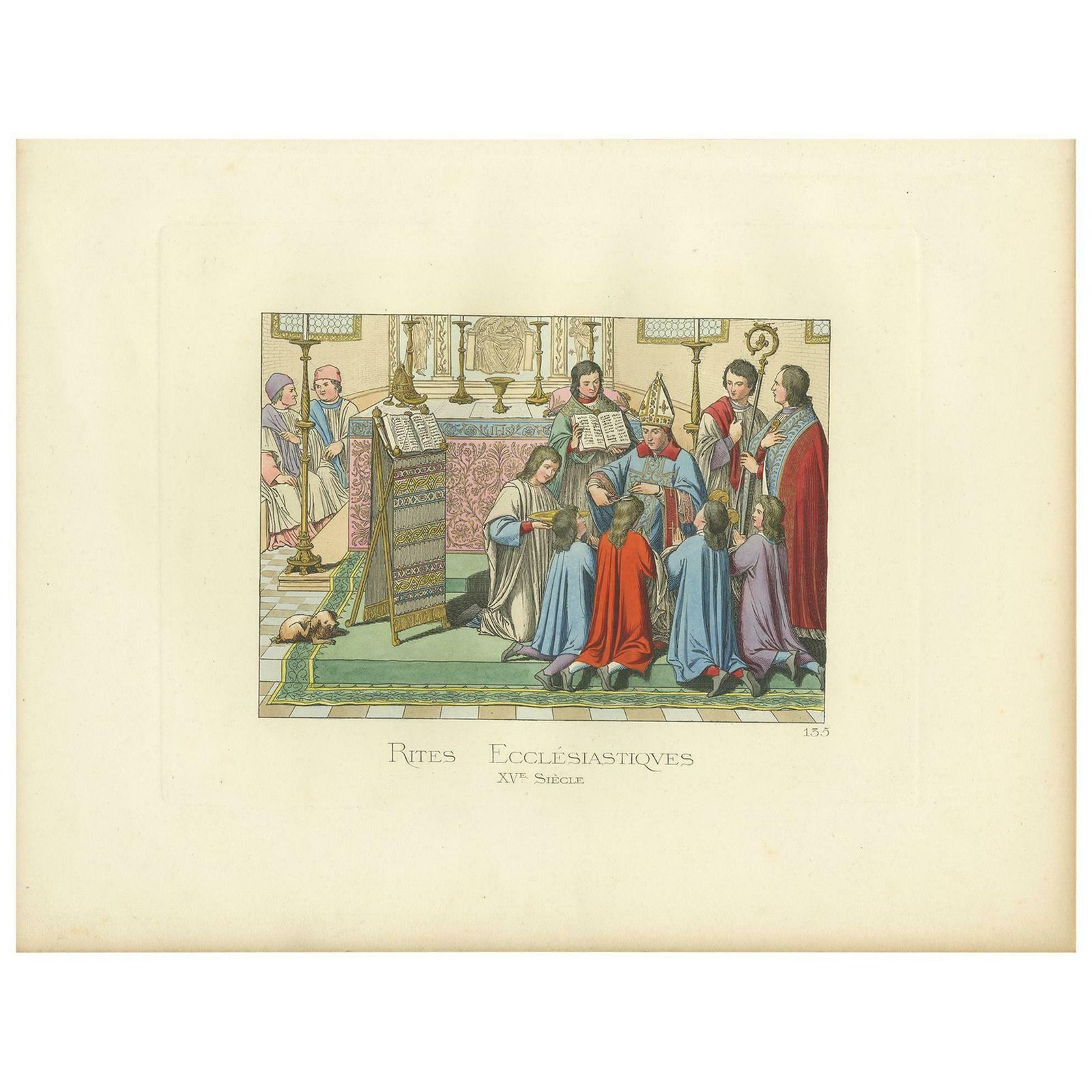 Antique Print Of Ecclesiastical Rites, 15th Century, By Bonnard, 1860 photo furniture