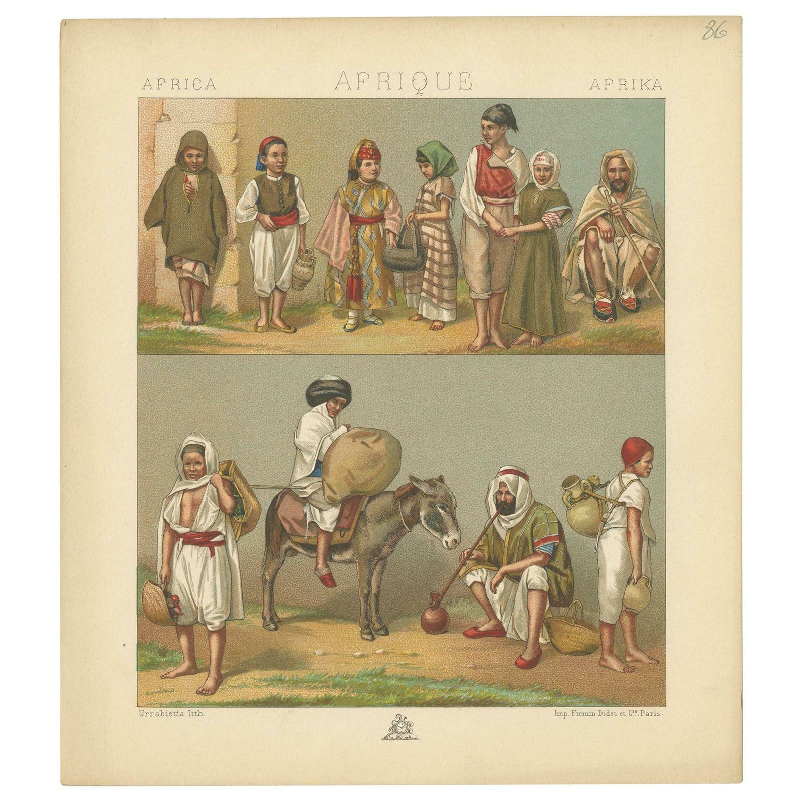 Pl. 86 Antique Print Of African Costumes Racinet, 'Circa 1880