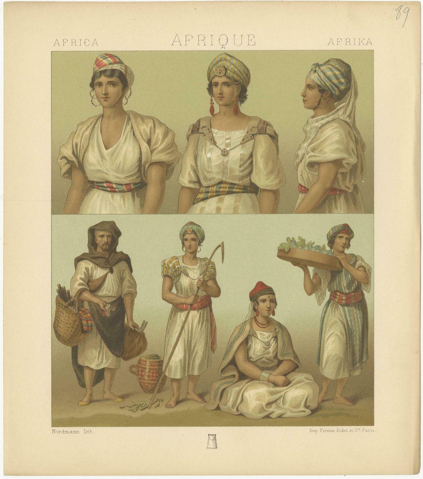 Antique Print Of African Costumes Racinet, 'Circa 1880' photo Art