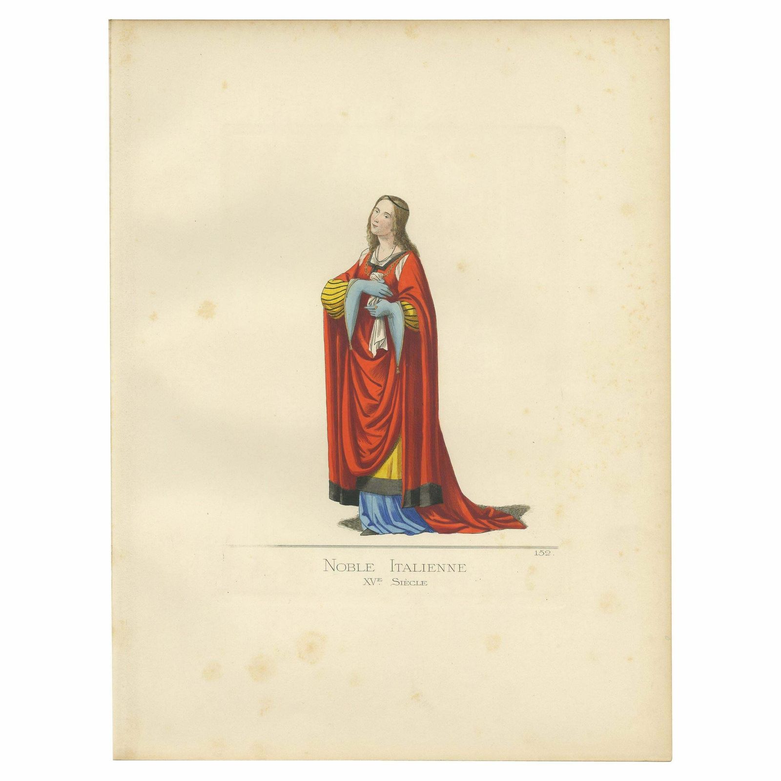 Antique Print Of An Italian Noblewoman, 15th Century, By Bonnard, 1860