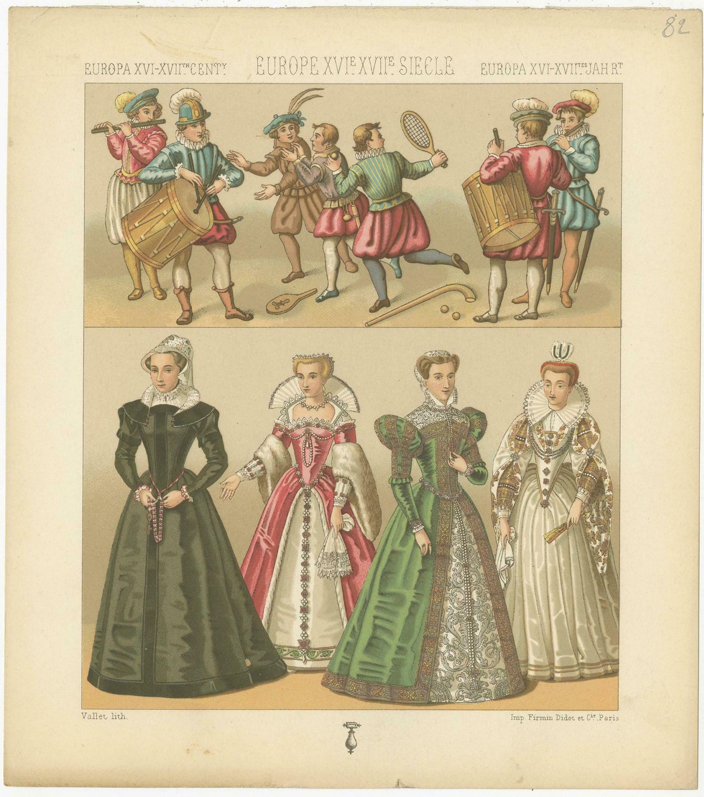 Pl. 82 Antique Print Of European Xvith XVII Century Costumes By Racinet photo Art