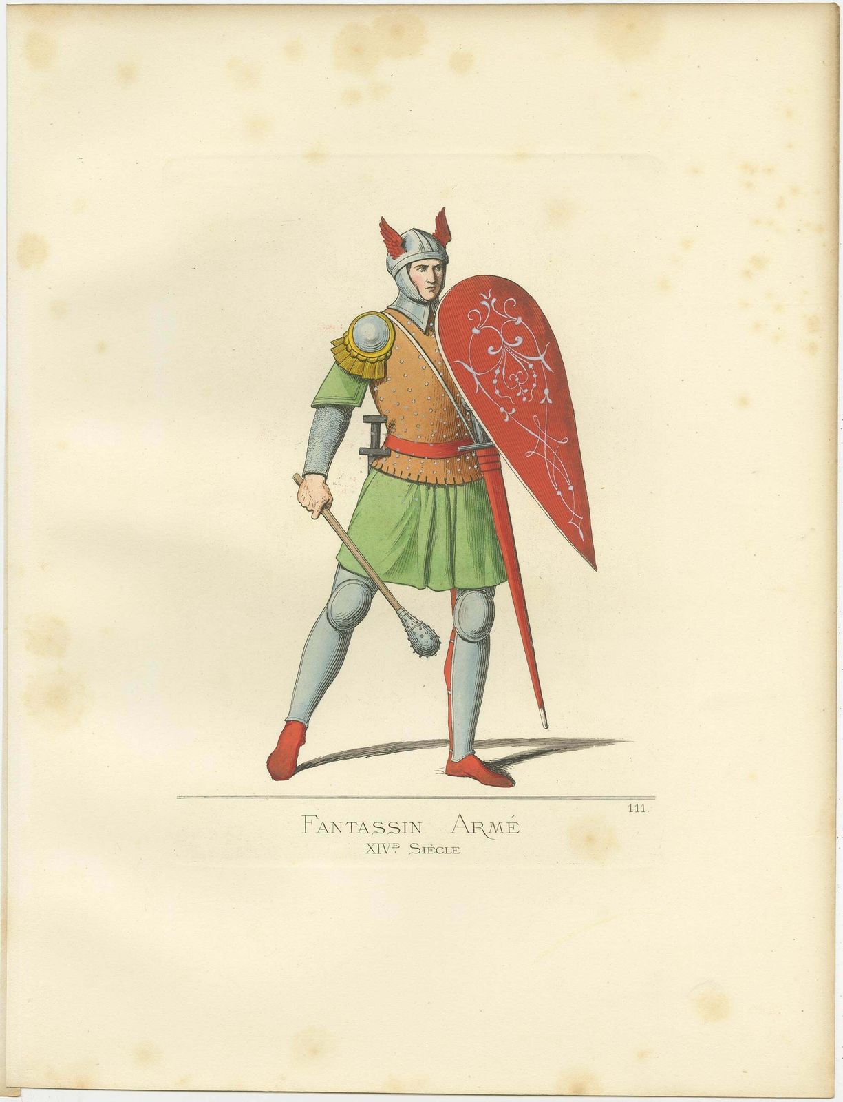 Antique Print Of An Infantry Soldier, Italy, 14th Century, By Bonnard, 1860 photo furniture