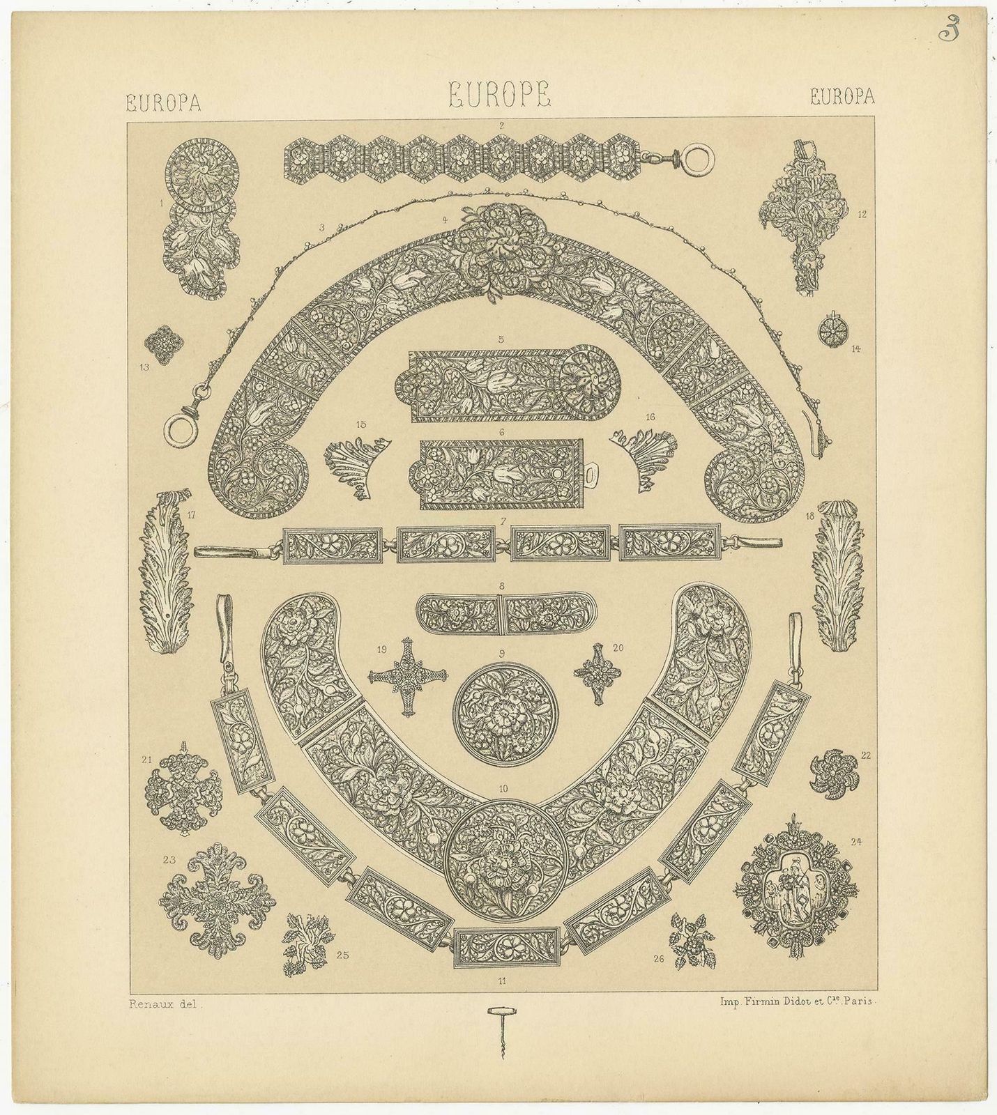 Pl 3 Antique Print Of European Decorative Objects By Racinet, 'Circa 1880' photo Art