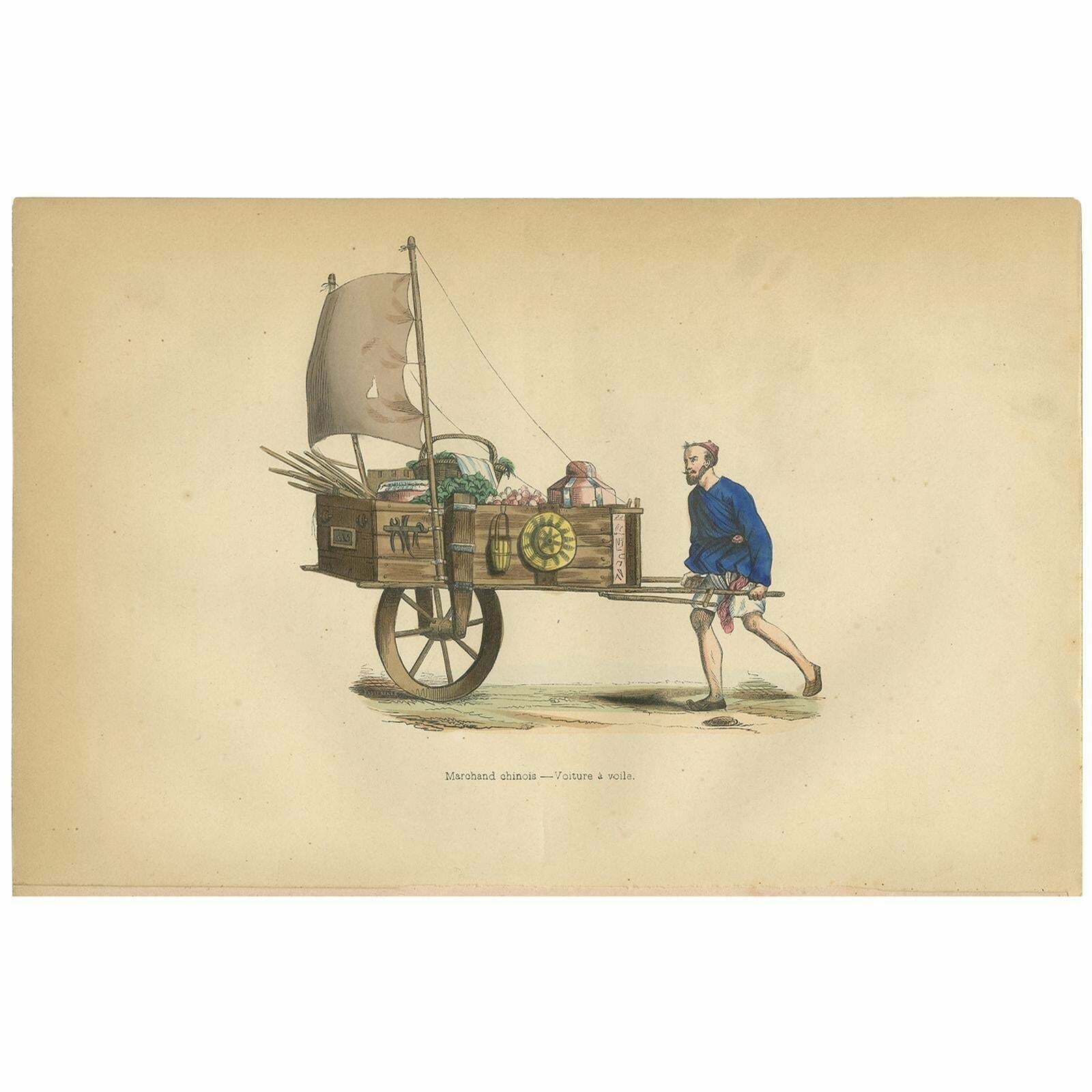 Antique Print Of A Chinese Merchant By Wahlen '1843'