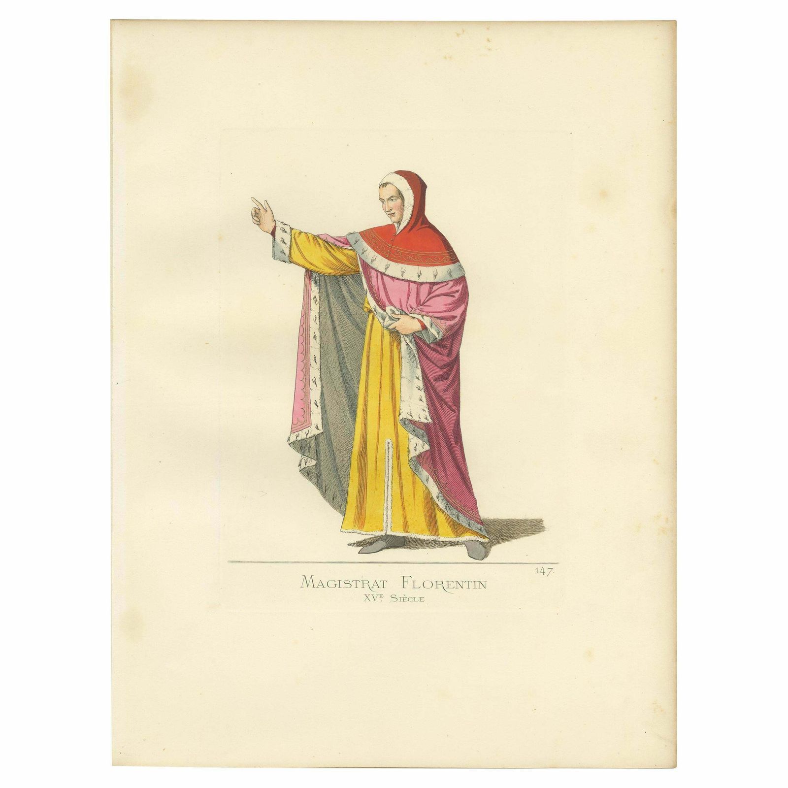 Antique Print Of A Florentine Magistrate, 15th Century, By Bonnard, 1860