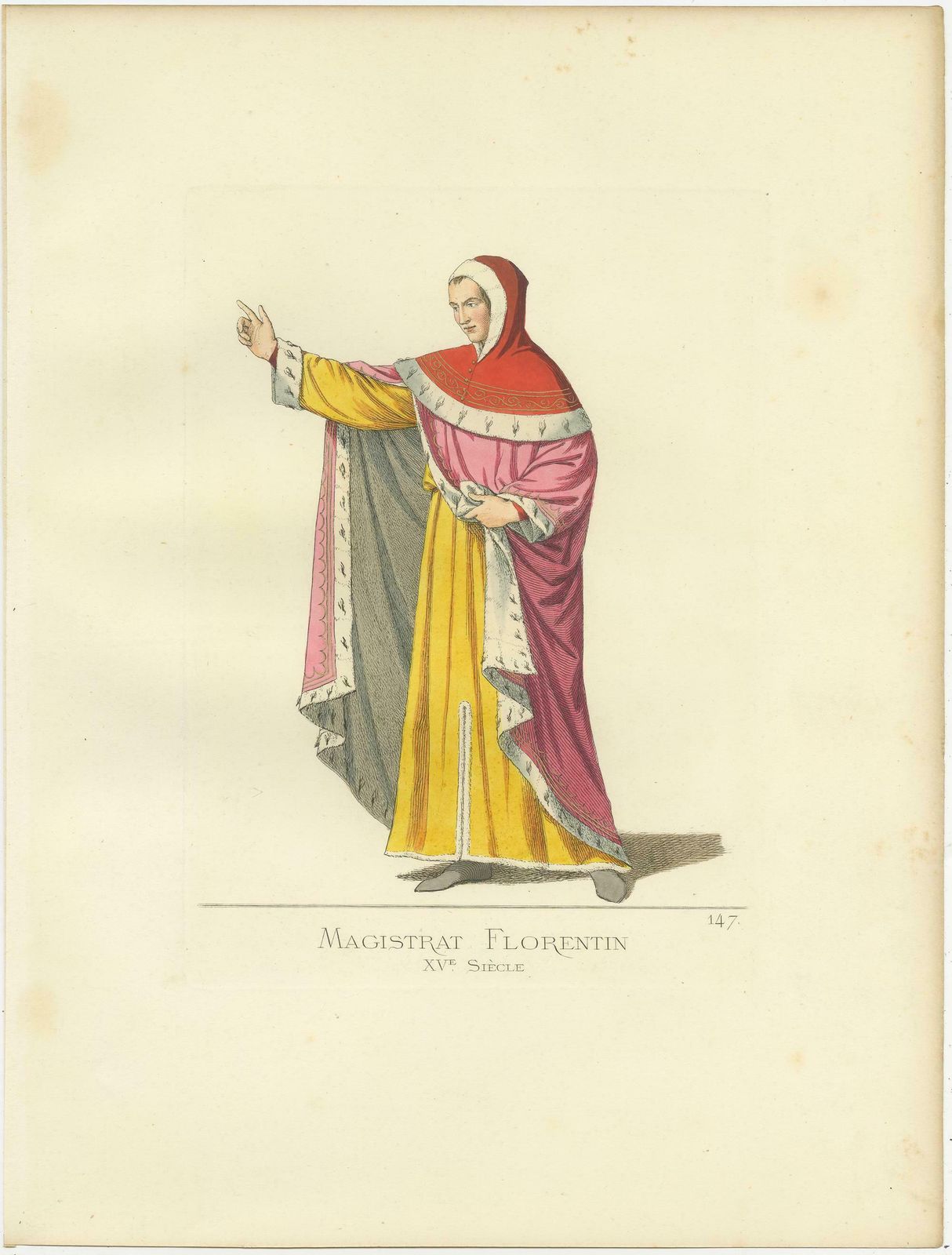 Antique Print Of A Florentine Magistrate, 15th Century, By Bonnard, 1860 photo for sale