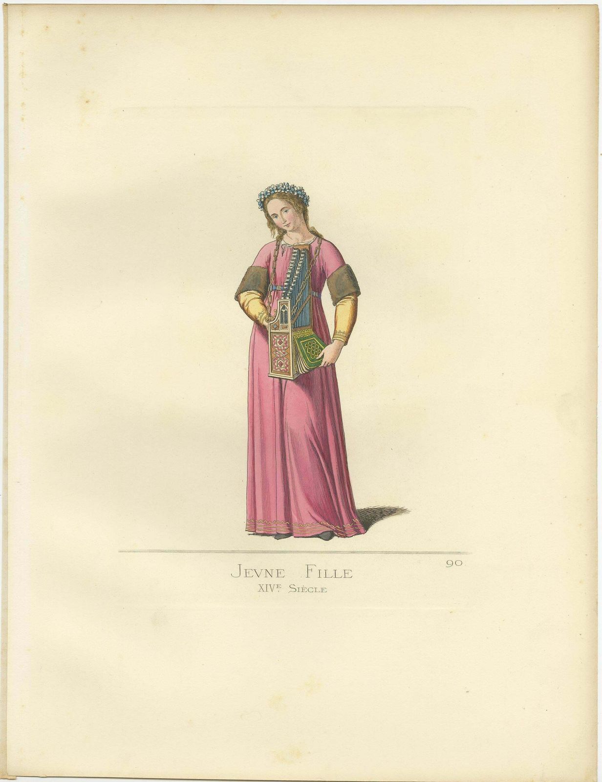 Antique Print Of A Young Italian Woman, 14th Century, By Bonnard, 1860 photo furniture