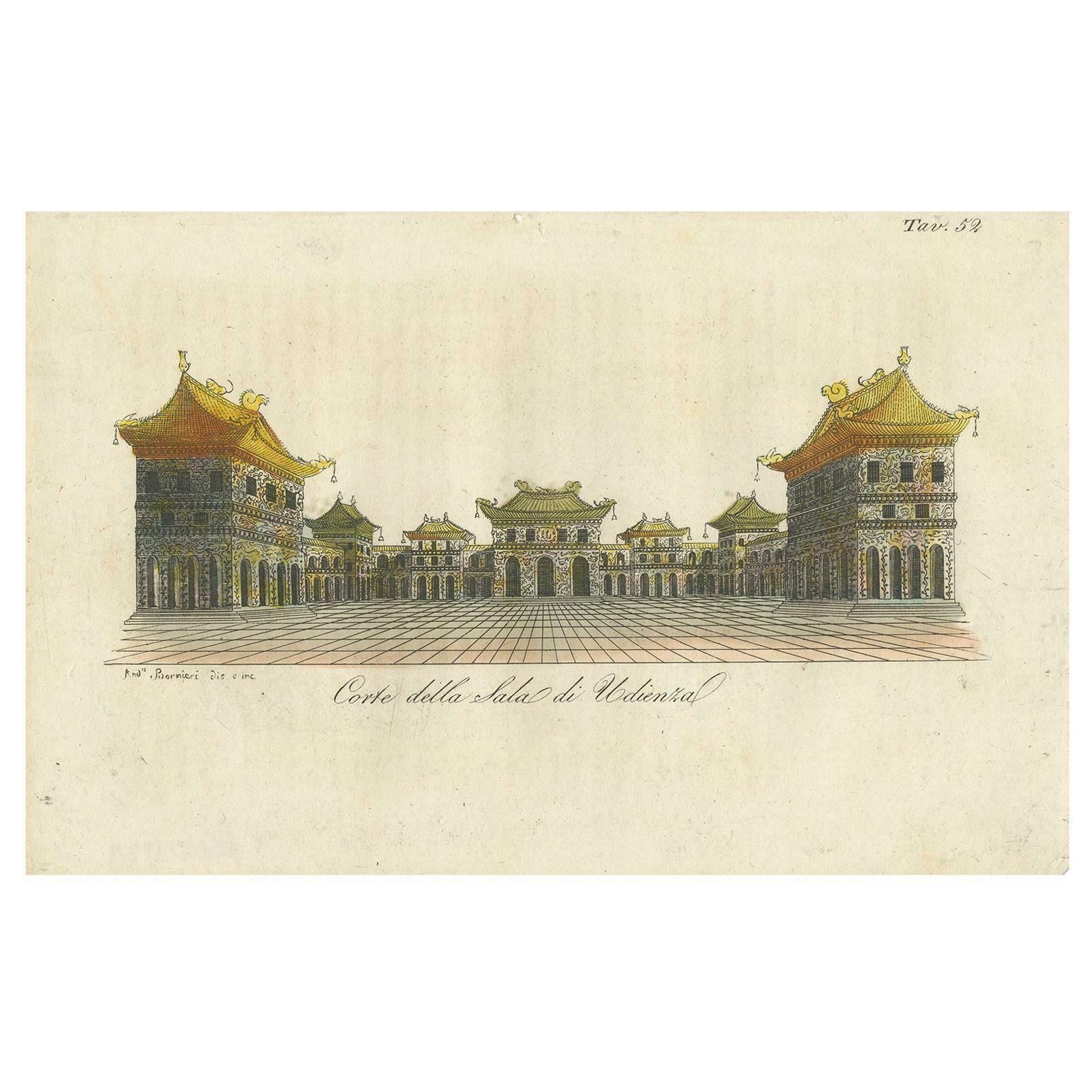 Antique Print Of The Imperiall Hall Of Audience By Ferrario '1823'