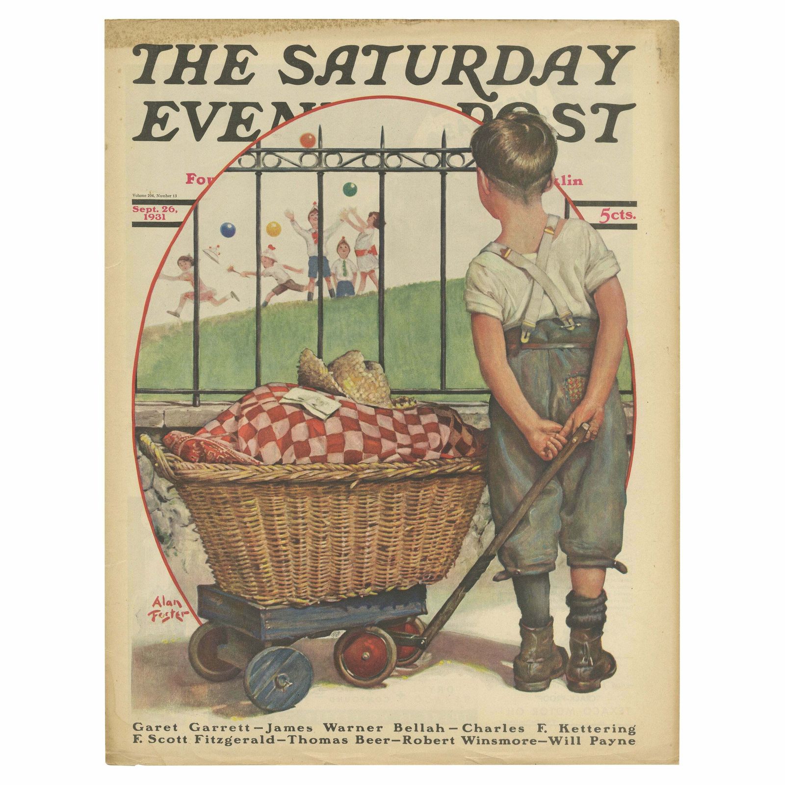 Vintage Print Of A Boy With Cart 'The Saturday Evening Post' '1931'