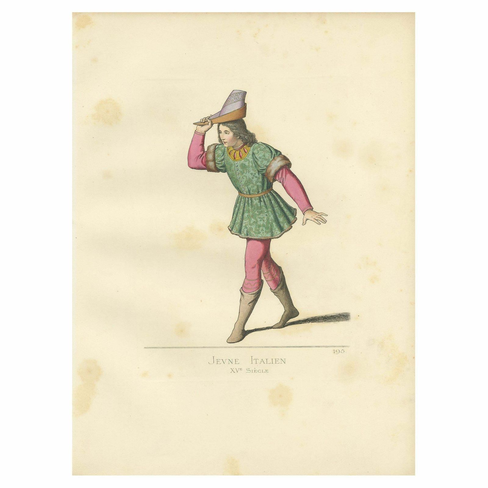 Antique Print Of A Young Italian Man, 15th Century, By Bonnard, 1860