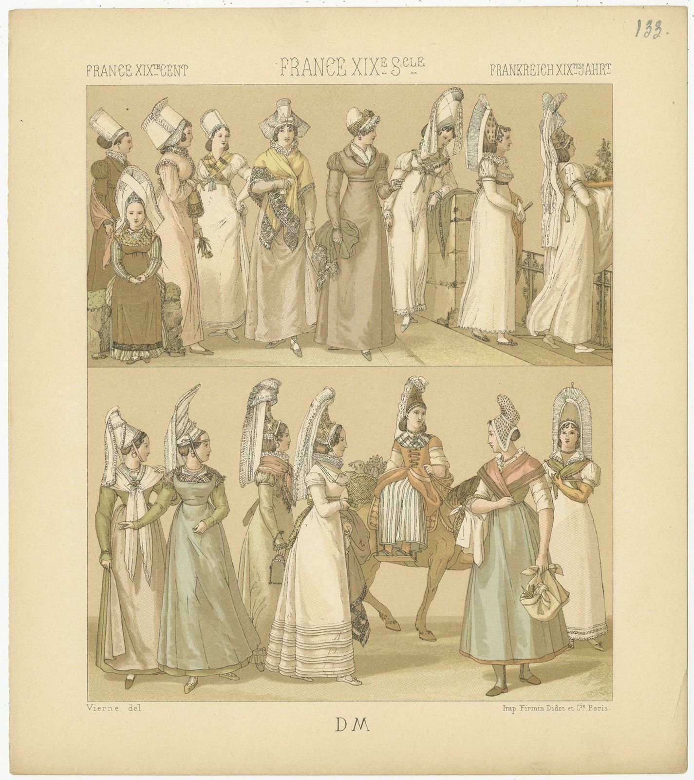 Pl. 133 Antique Print Of French 19th Century Women's Outfits By Racinet photo furniture