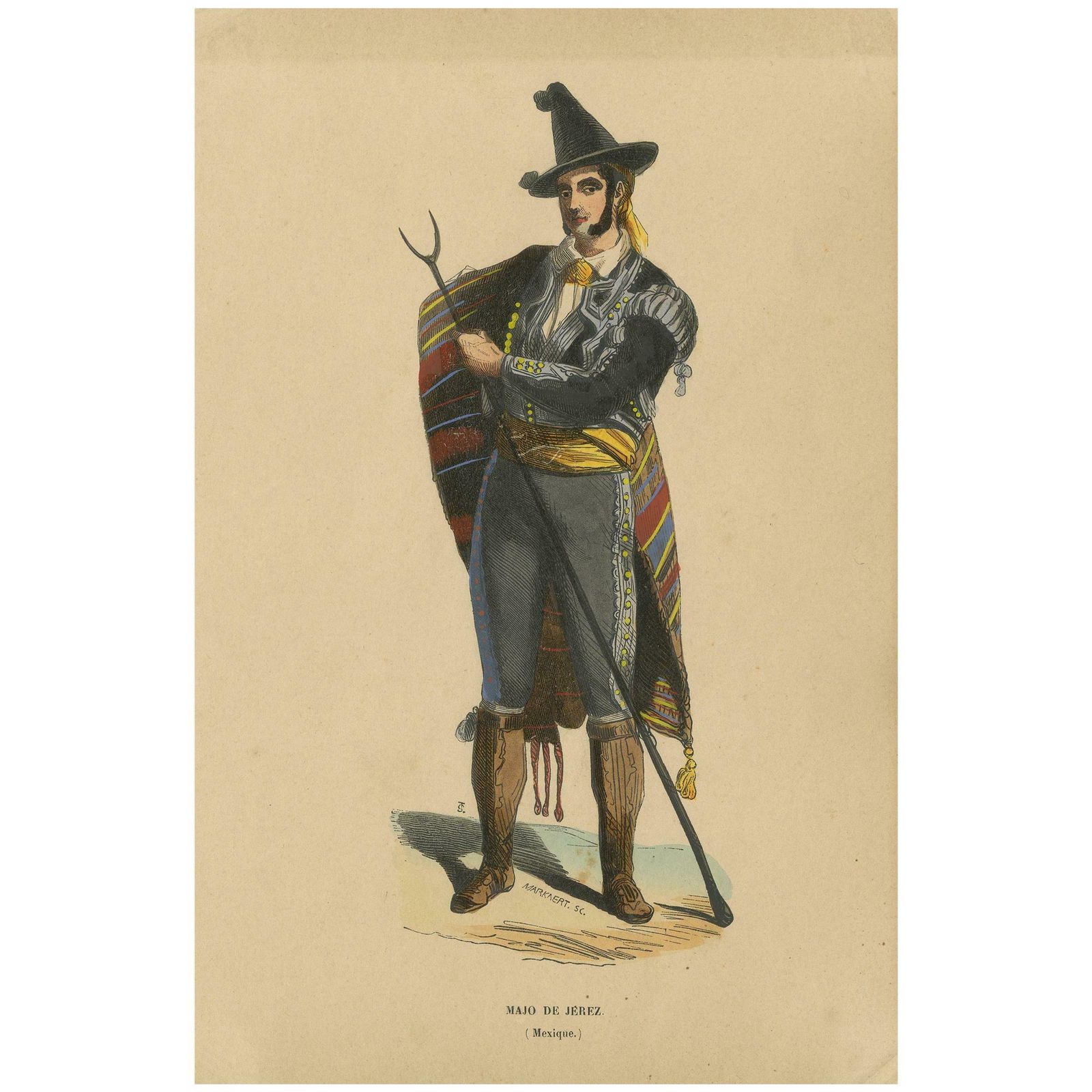 Antique Costume Print Of An Inhabitant Of Jerez By Wahlen, 1843