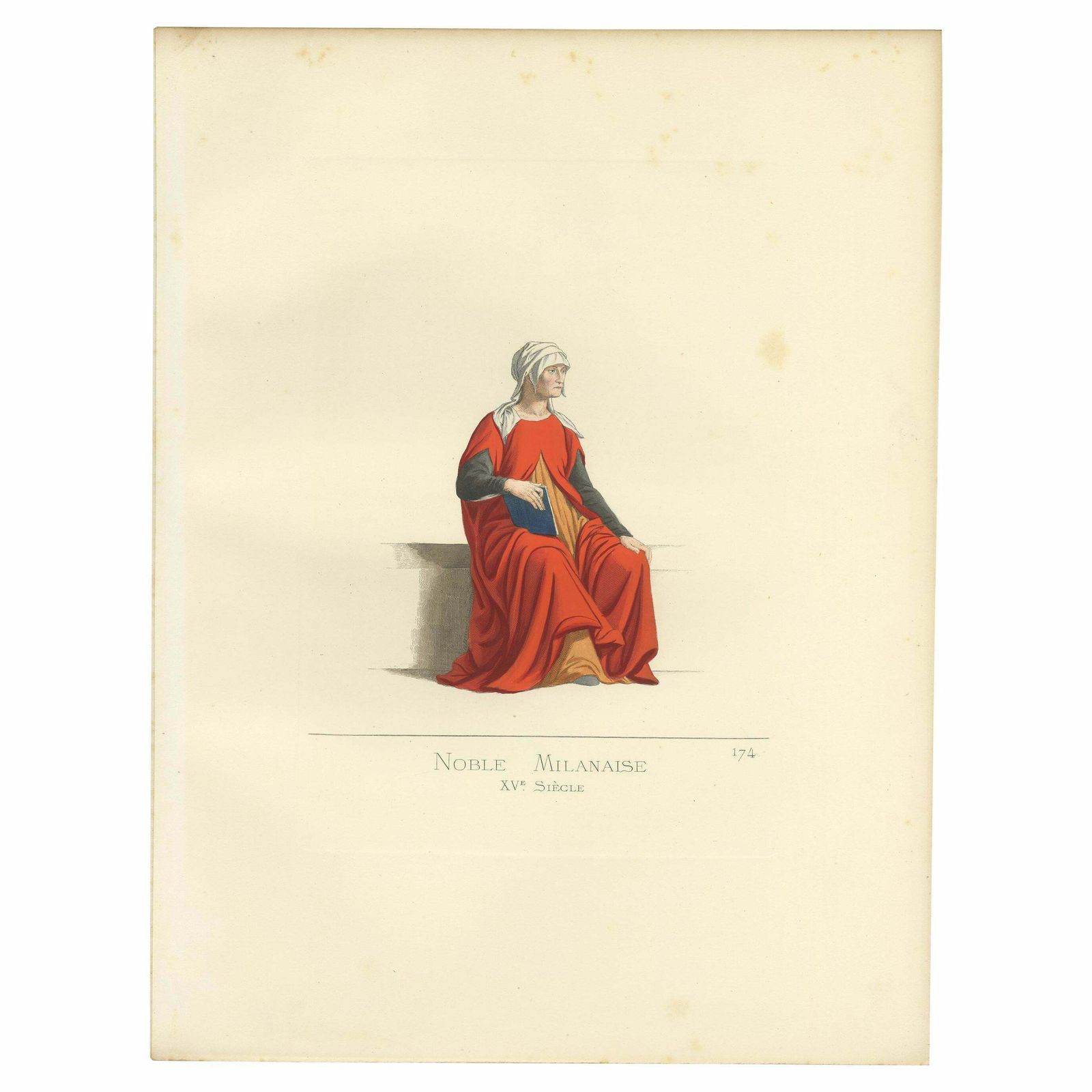 Antique Print Of A Noblewoman From Milan, Italy By Bonnard, 1860