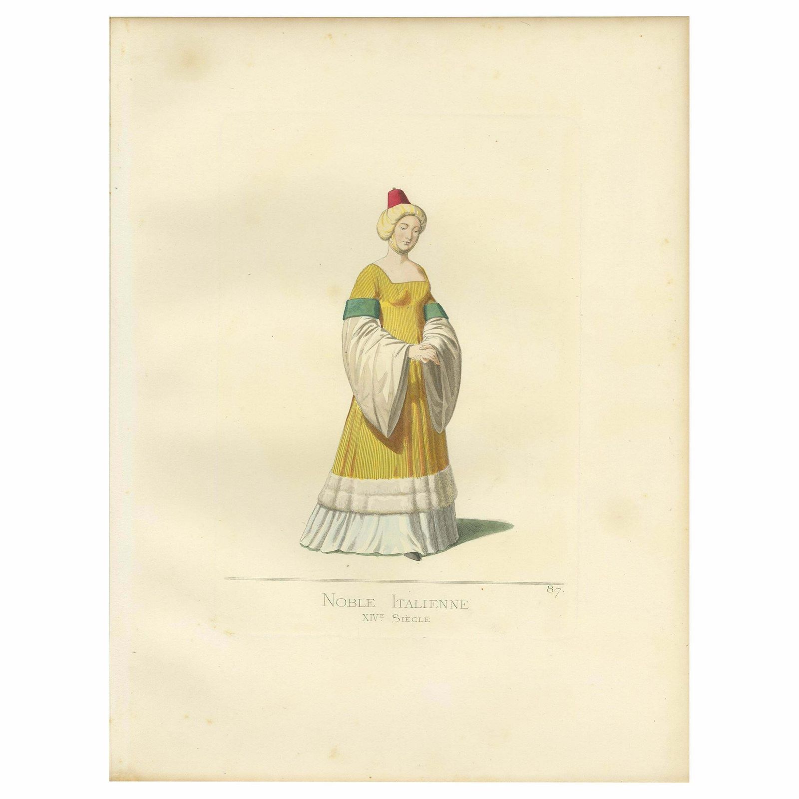 Antique Print Of An Italian Noblewoman, 14th Century, By Bonnard, 1860