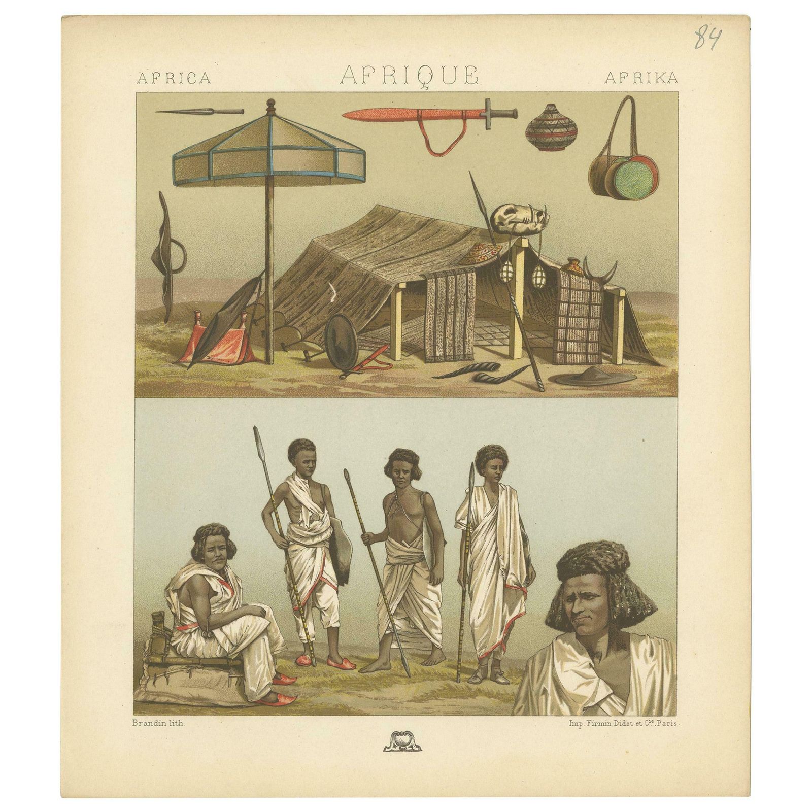Antique Print Of African Encampments Racinet, 'Circa 1880'