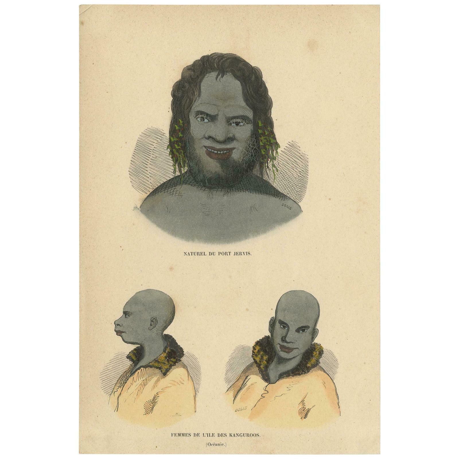 Antique Costume Print Of An Inhabitant Of Port Jervis & Women Of Kangaroo Island