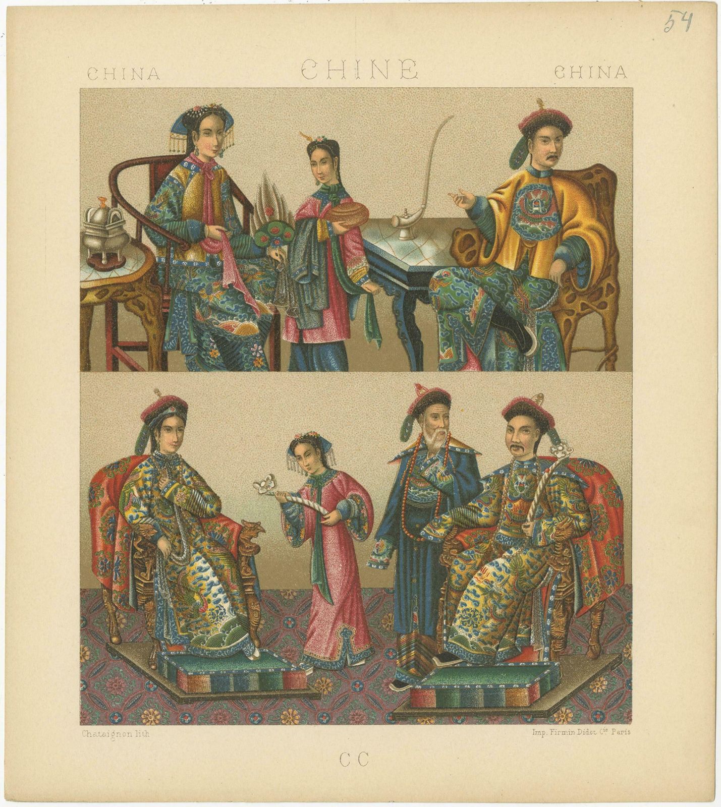 Pl. 54 Antique Print Of Chinese Costumes By Racinet, 'Circa 1880' photo Art