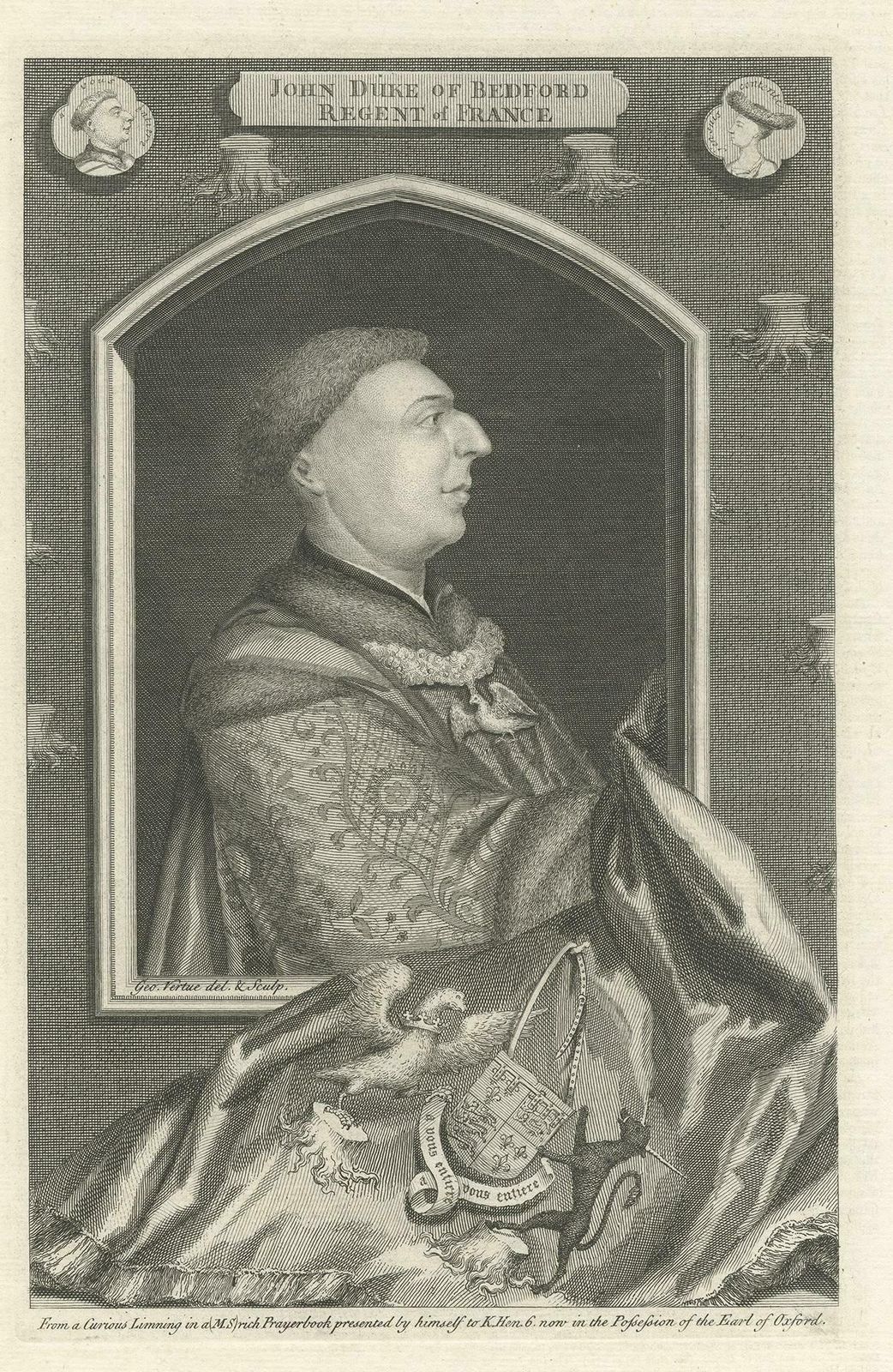 Antique Portrait Of John Duke Of Bedford By Vertue, Circa 1750 photo furniture