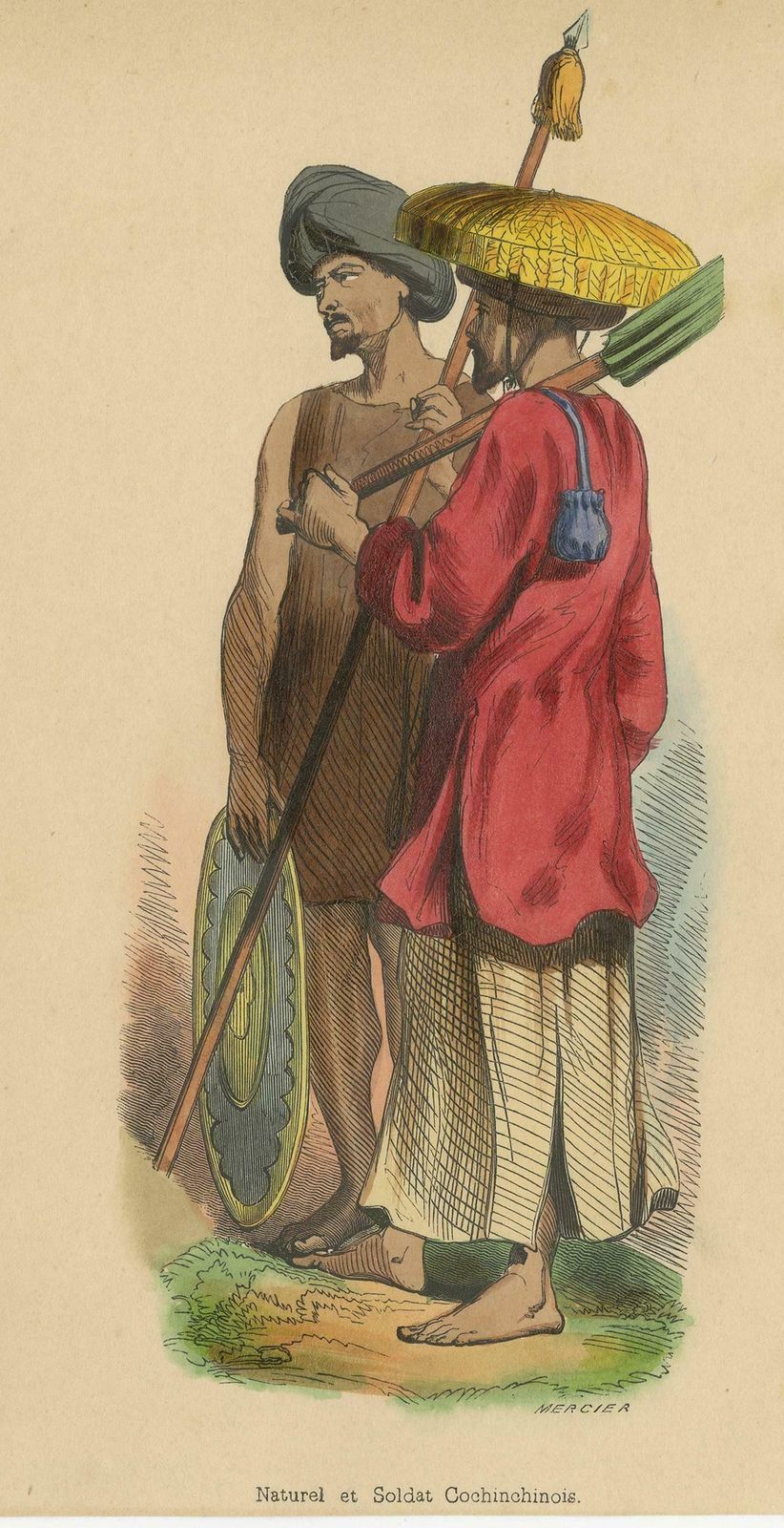 Antique Costume Print Of An Inhabitant And Soldier Of Cochinchina By Wahlen photo for sale
