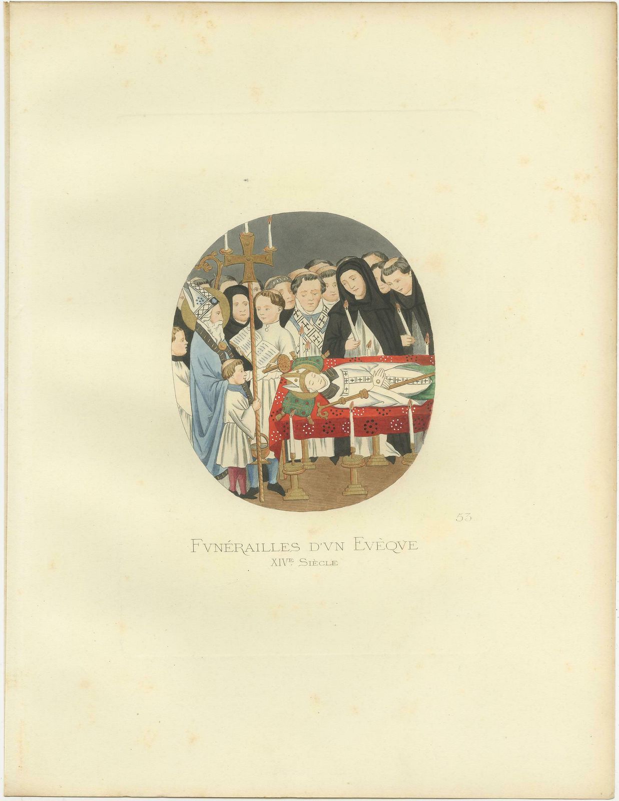 Antique Print Of A Funeral Of An Italian Bishop, 14th Century, By Bonnard, 1860 photo Art
