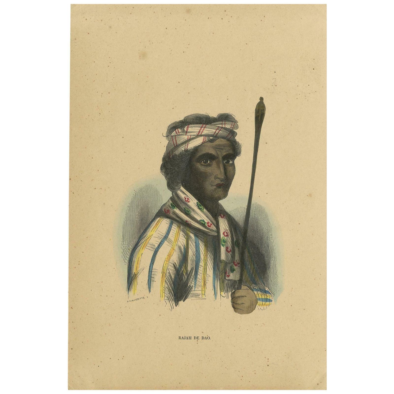 Antique Costume Print Of A Dao Rajah By Wahlen, 1843