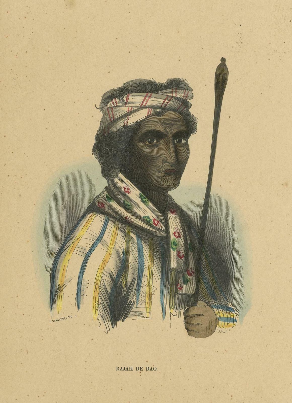 Antique Costume Print Of A Dao Rajah By Wahlen, 1843 photo Art