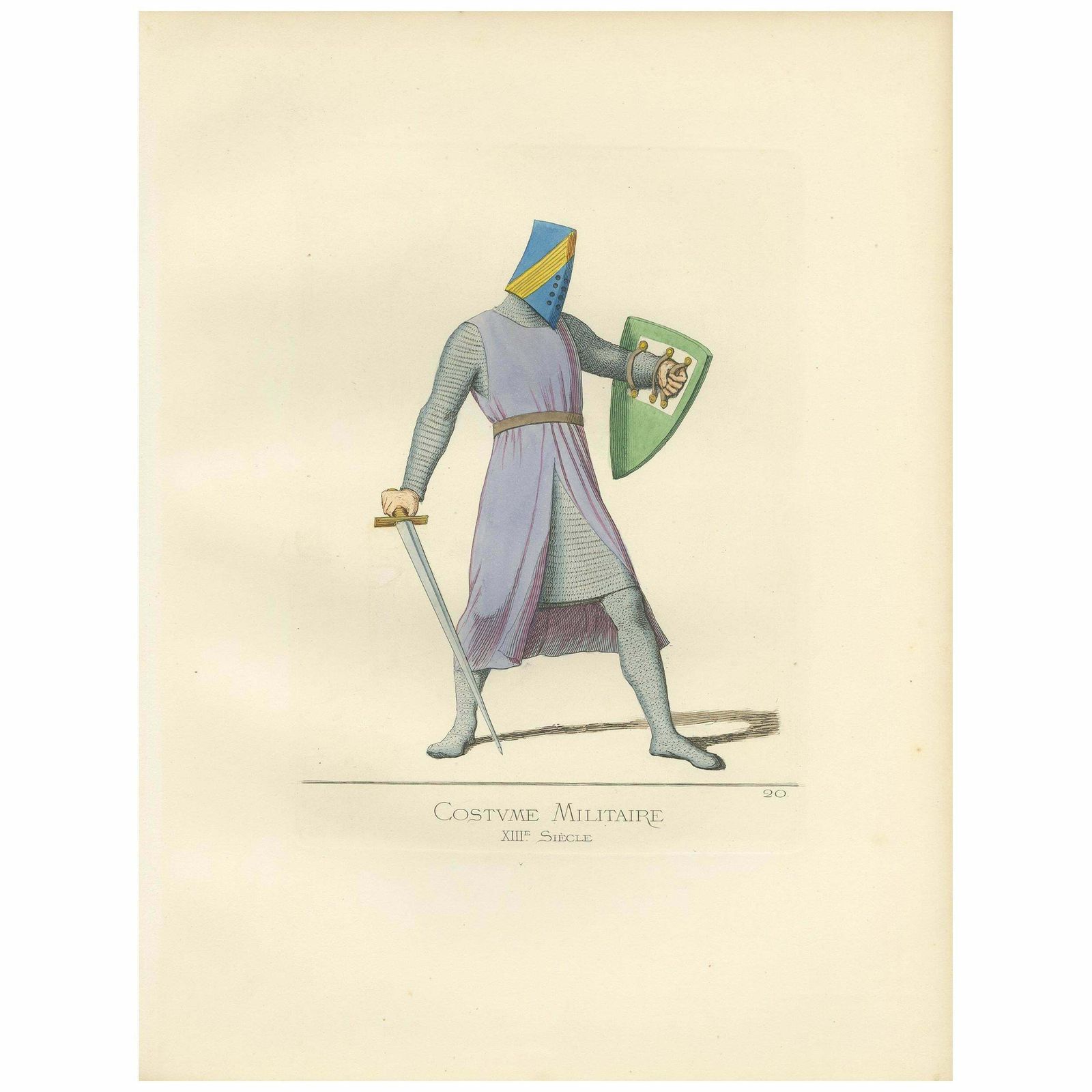 Antique Print Of A Military Costume By Bonnard, 1860