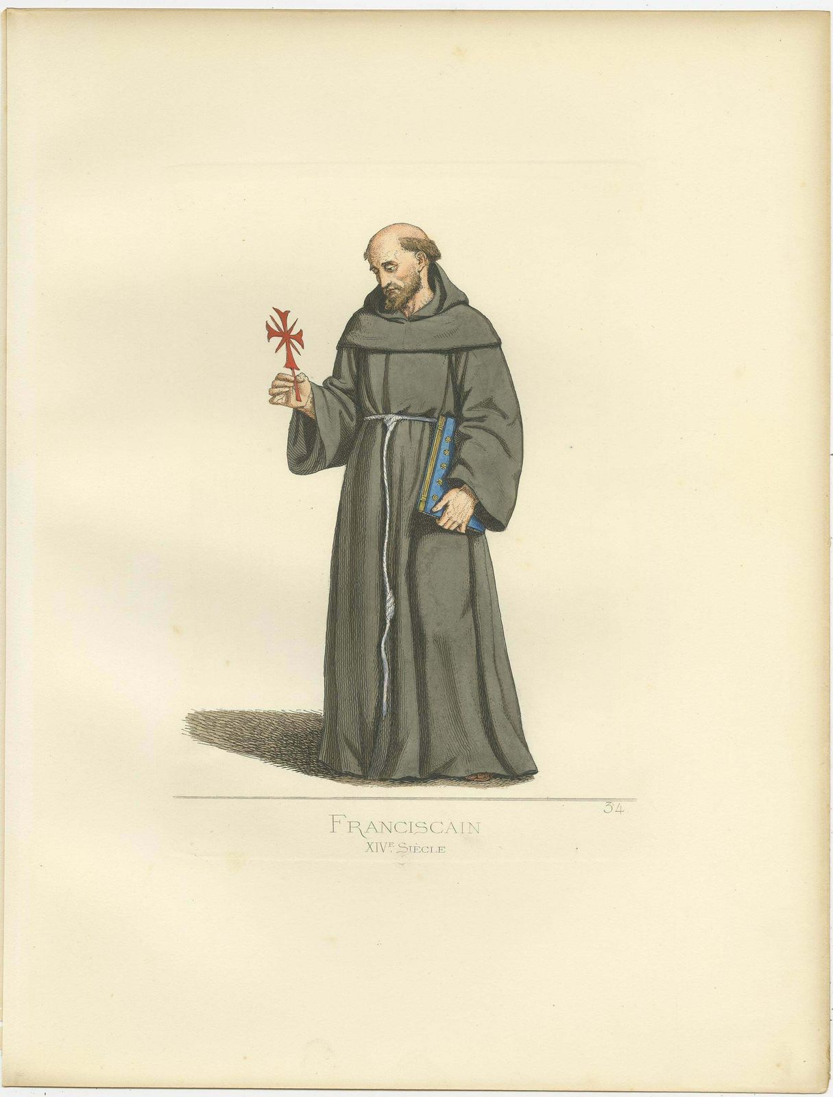 Antique Print Of A Franciscan Monk By Bonnard, '1860' photo furniture