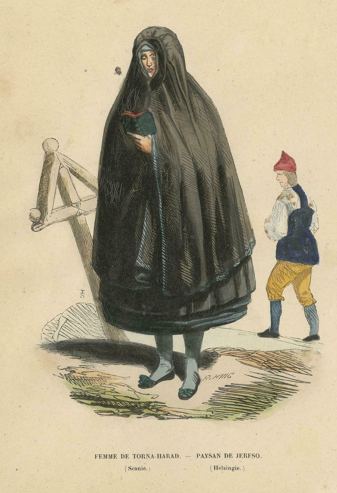Antique Costume Print Of A Female And Peasant In Scandinavian Costume By Wahlen photo furniture