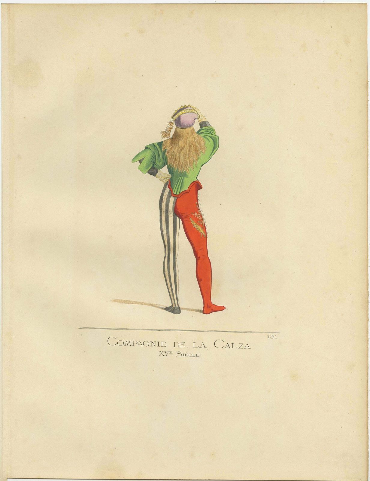 Antique Print Of A Member Of The Calza Society, 15th Century, By Bonnard, 1860 photo 109.0
