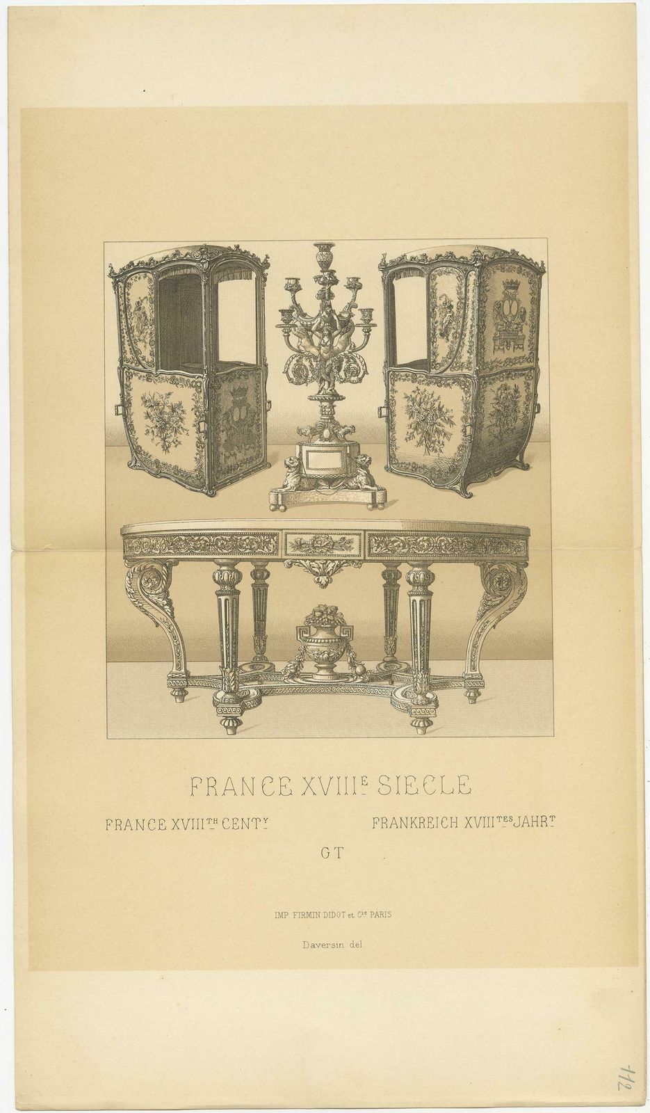 Pl 112 Antique Print Of French 18th Century Furniture By Racinet photo furniture