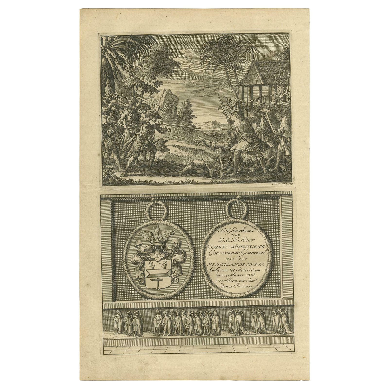 Antique Print Of Dutch Colonists By Valentijn '1726'