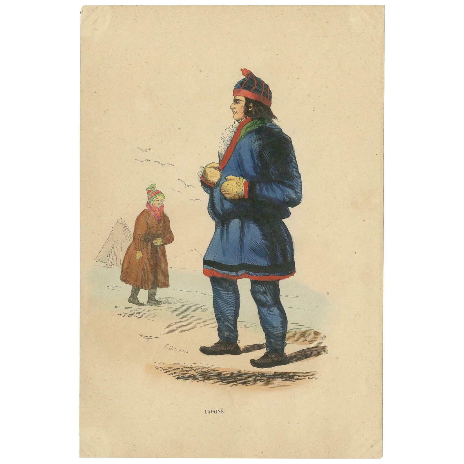 Antique Costume Print Of Lapps By Wahlen, 1843