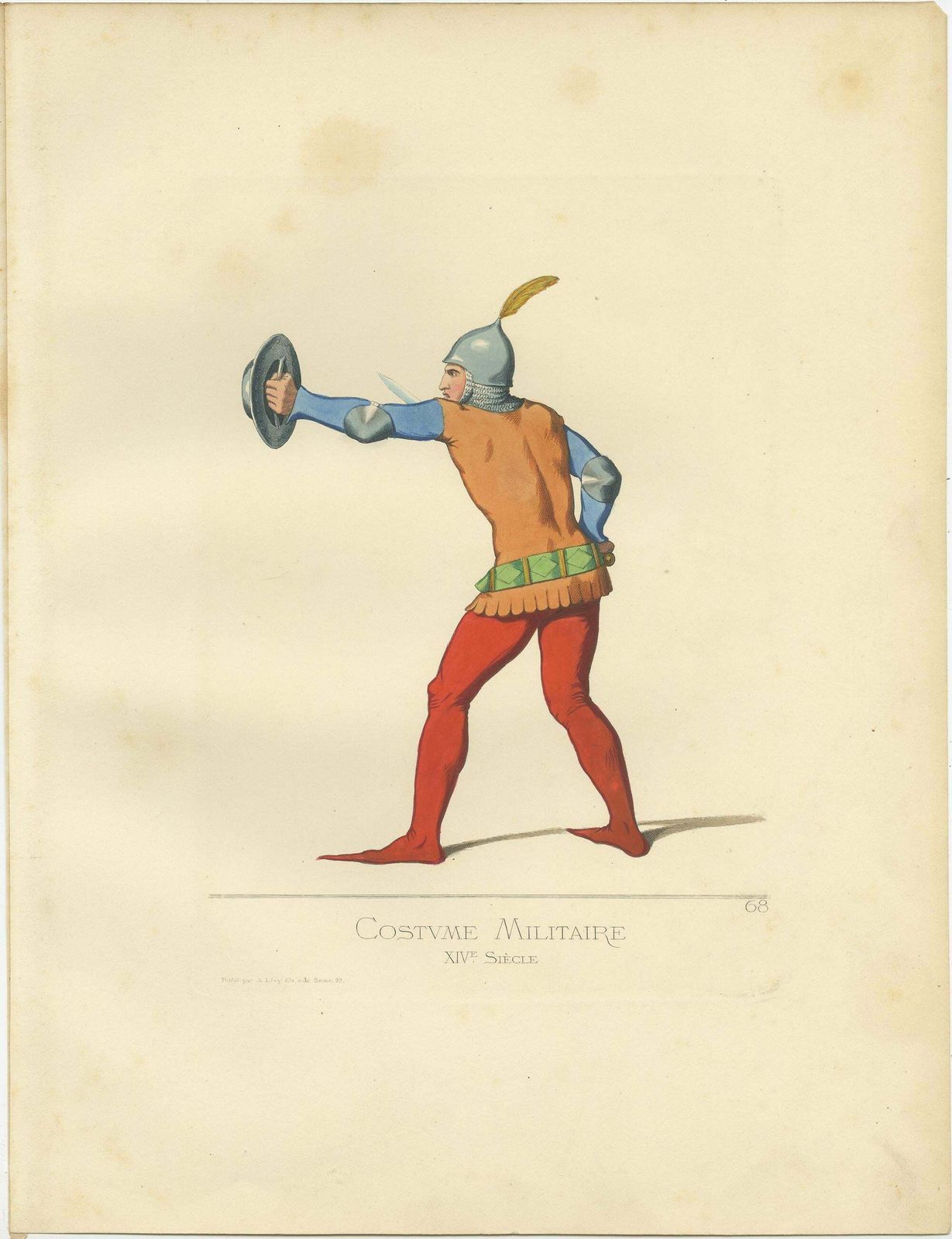 Antique Print Of A 14th Century Italian Military Costume By Bonnard, 1860 photo furniture