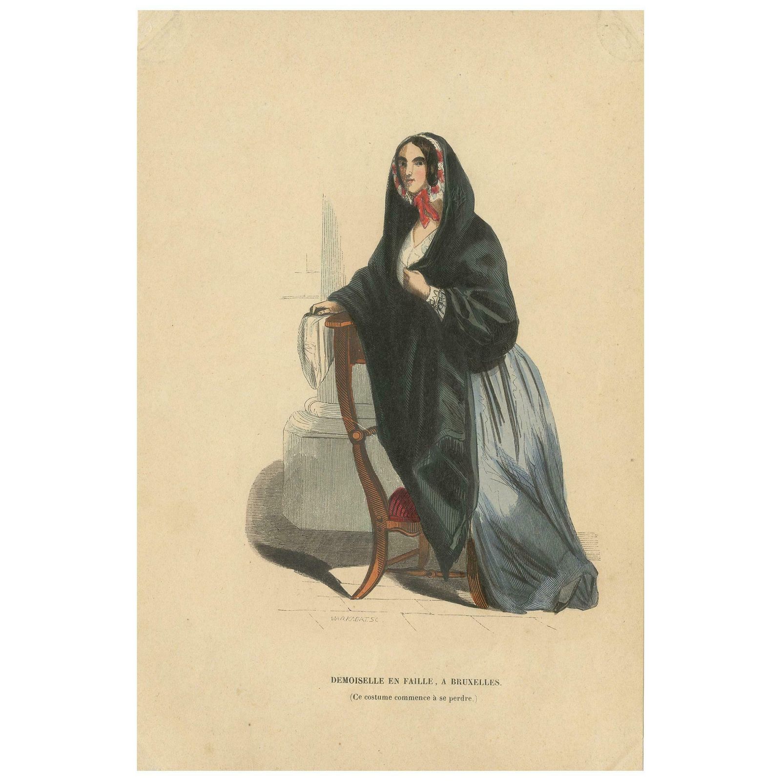 Antique Costume Print Of A Young Lady In Brussels By Wahlen, 1843 £87.24