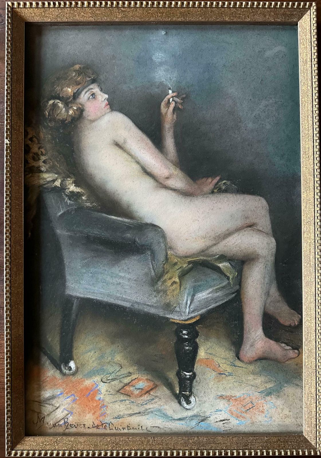 Reflections Of Gisele, A Pastel By M. De Bever De La Quintinie, Paris, C.1900 photo for sale