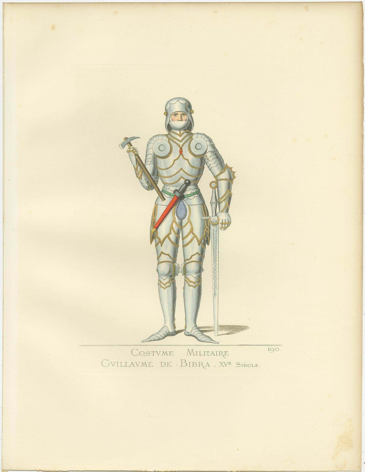 Antique Print Of Guillaume De Bibra In Military Costume By Bonnard, 1860 photo for sale