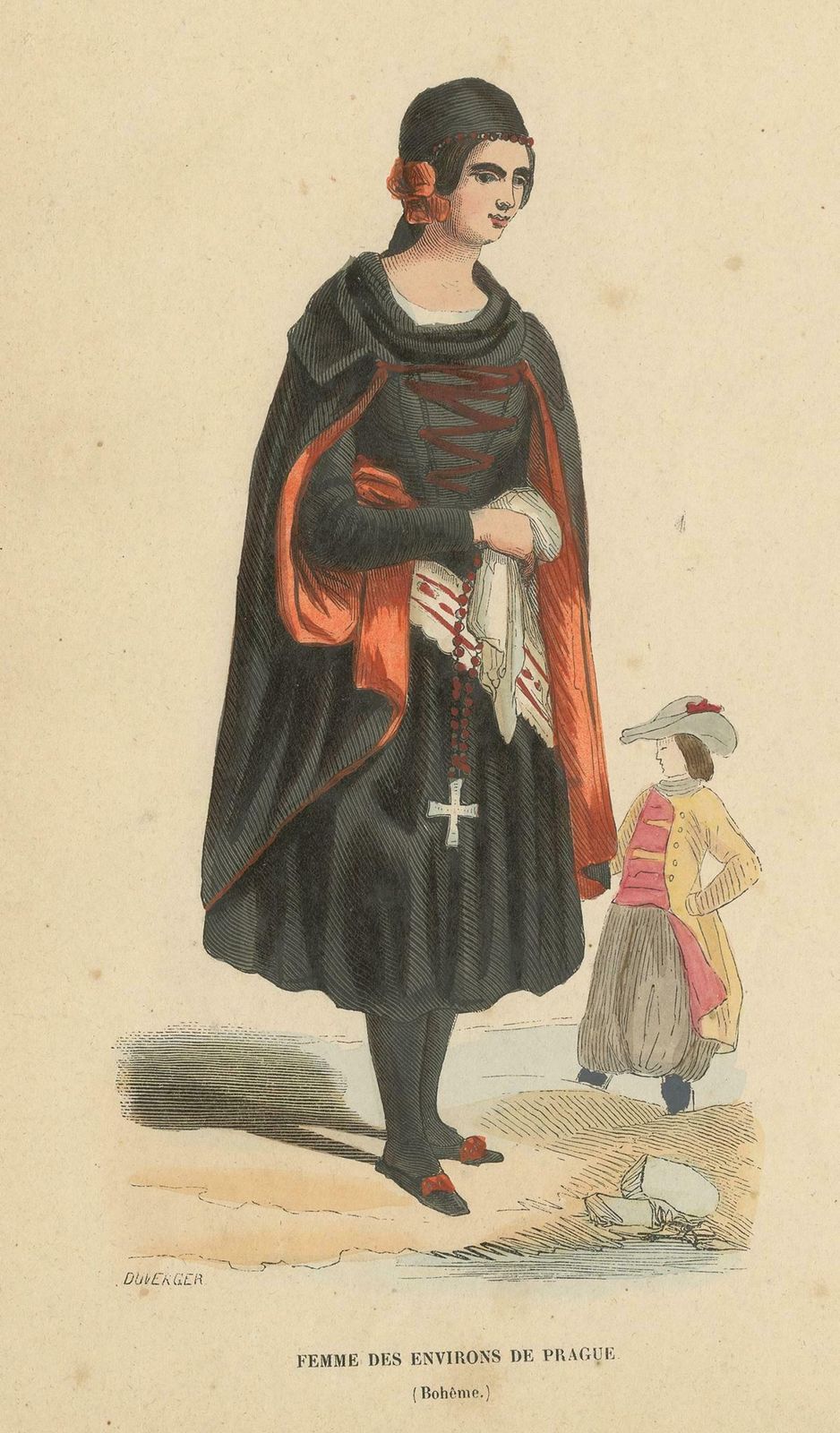 Antique Costume Print Of Women In The Region Of Prague By Wahlen, 1843 photo furniture