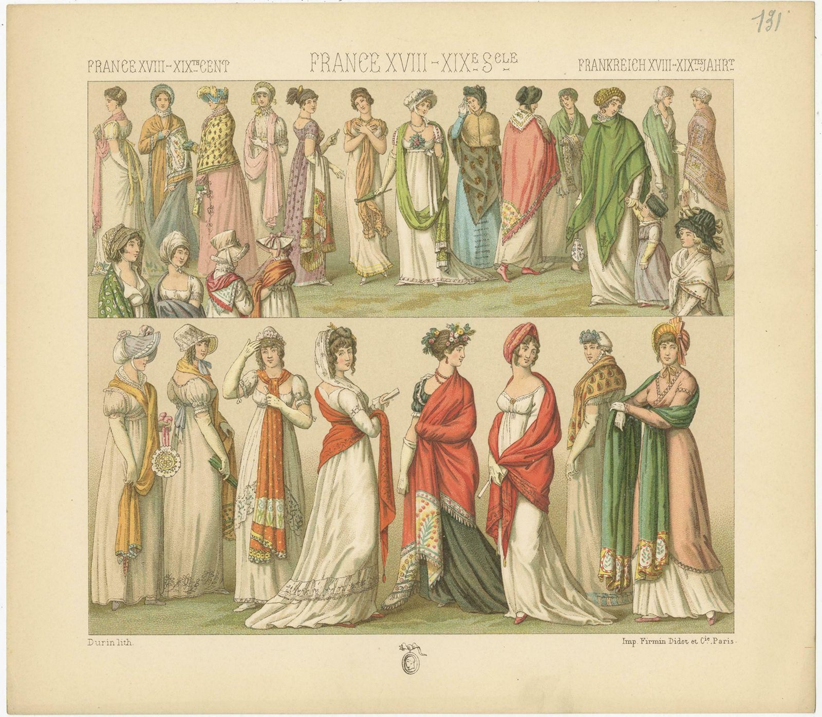 Pl. 131 Antique Print Of French 18th 19th Century Women's Outfits By Racinet photo Art