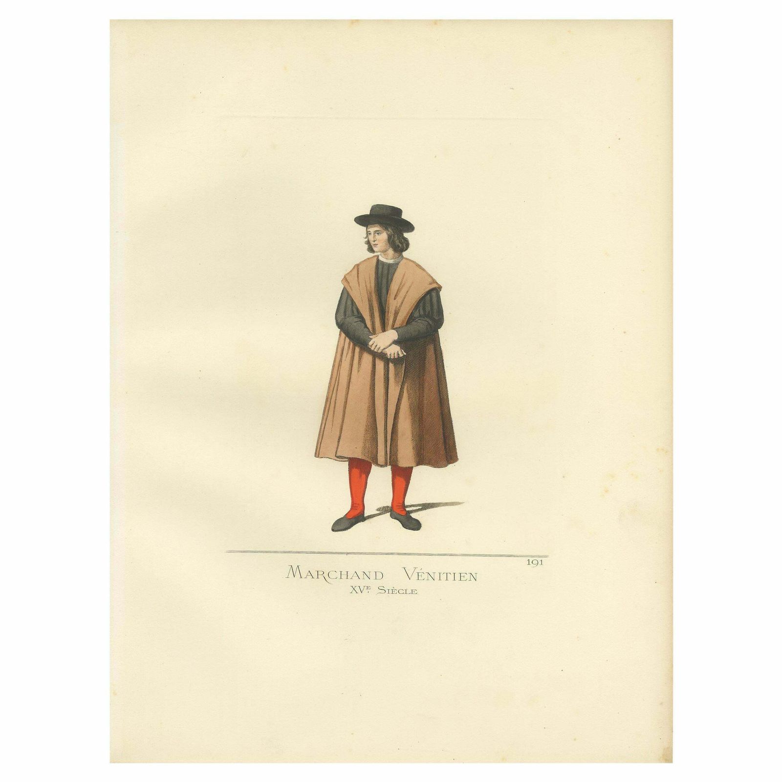 Antique Print Of A Venetian Merchant, 15th Century, By Bonnard, 1860