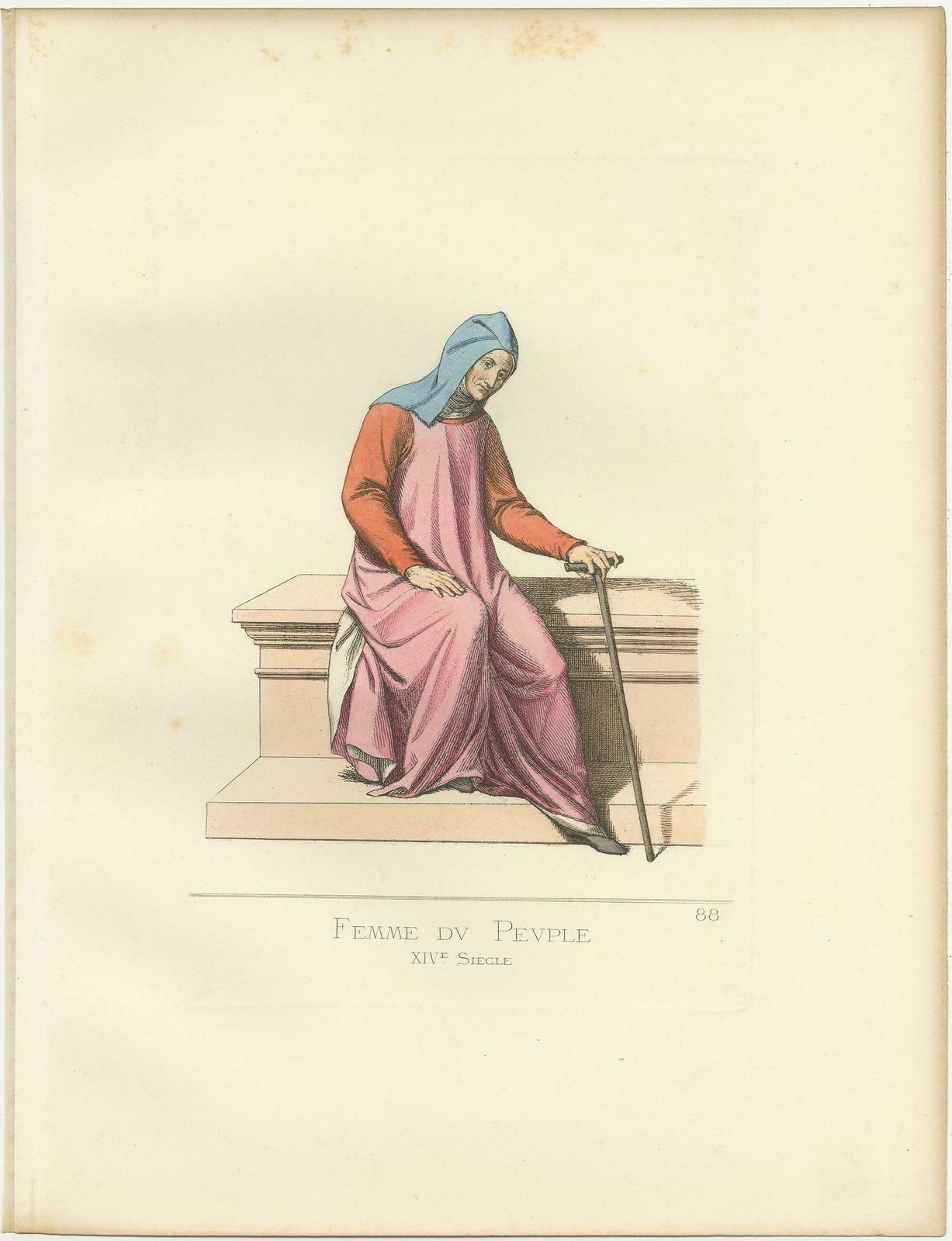 Antique Print Of An Italian 'Common' Woman, 14th Century, By Bonnard, 1860 photo furniture
