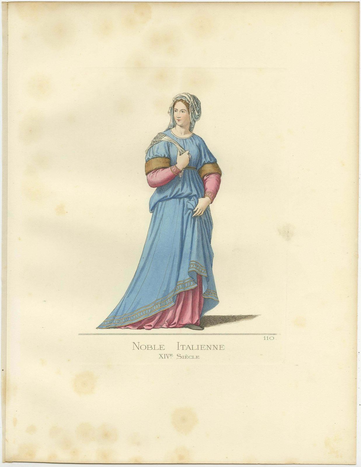 Antique Print Of An Italian Noblewoman, 14th Century, By Bonnard, 1860 photo Art