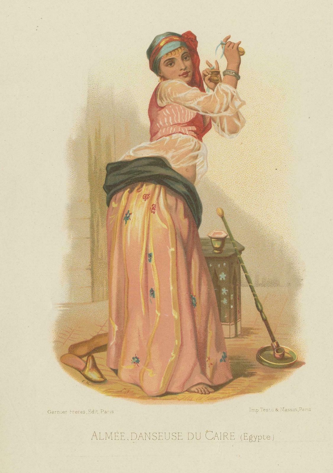 Antique Print Of A Belly Dancer From Cairo By Gregoire, 1876 photo furniture