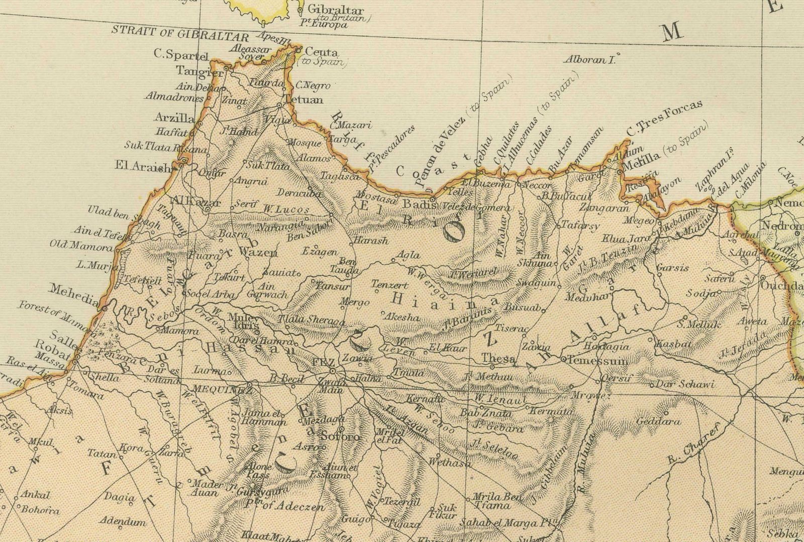 Antique Decorative Coloured Map Marocco, Algeria And Tunis, 1882 photo for sale