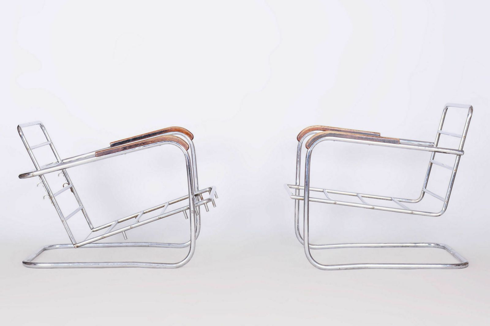 Original Bauhaus Pair Of Armchairs, Chrome Plated Steel, Switzerland, 1930s photo furniture